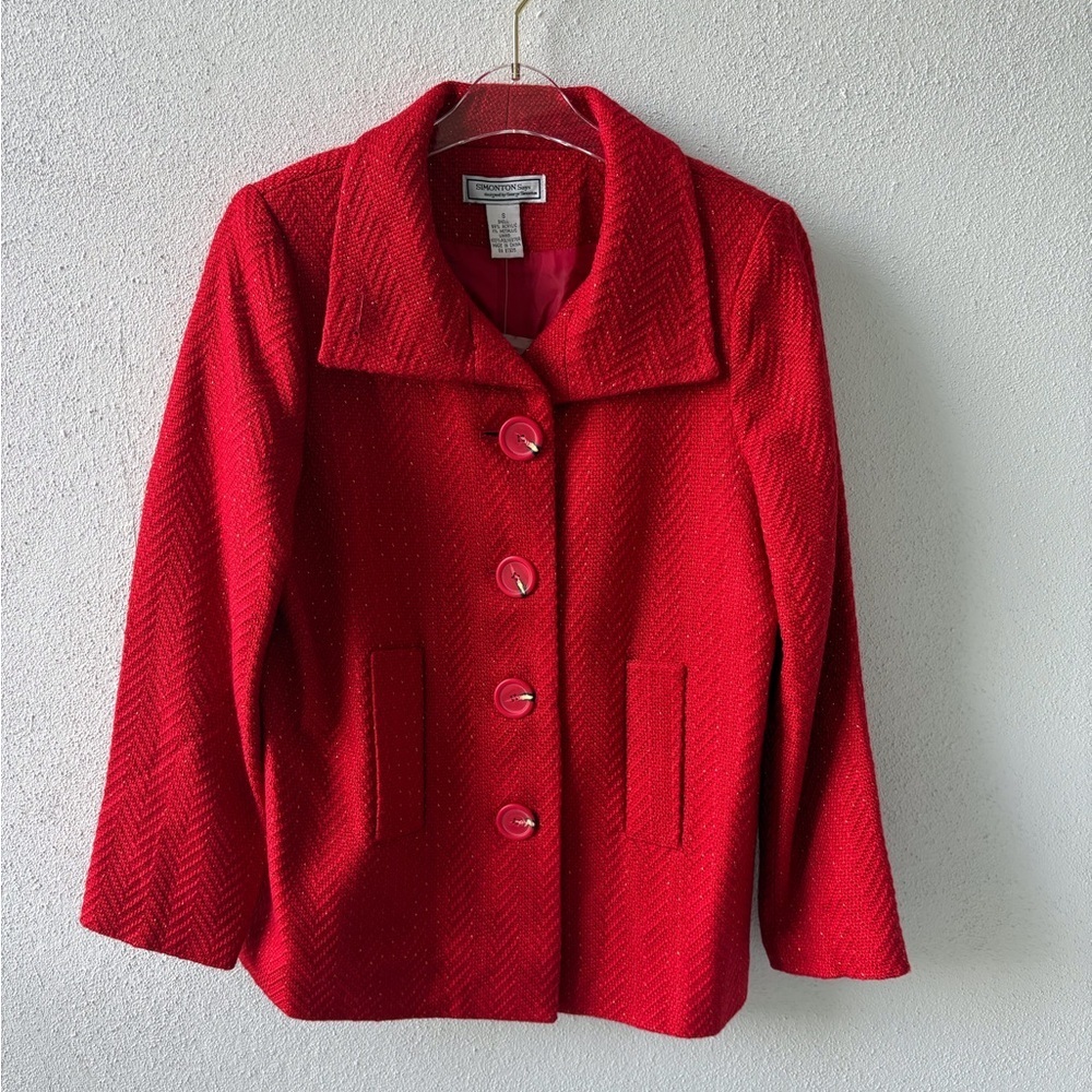 Simonton Says‎ Red Size S Button Long Sleeve Jacket Quiet Luxury Career Church